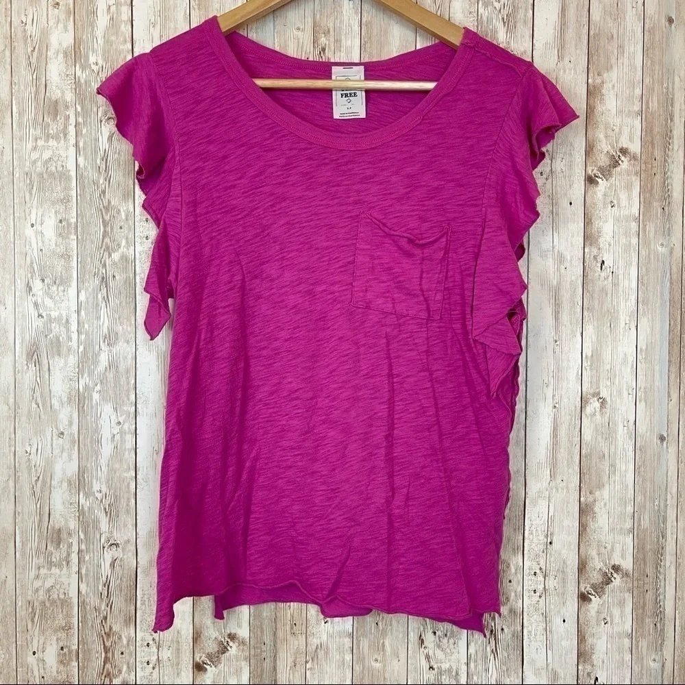 Free People We The Free So Easy Ruffle Sleeve Knit Top Size Small Women